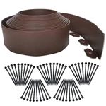 10M Garden Edging Borders,Lawn Edging Border[Extra Tall 4IN High] with 50pcs Stakes Flexible Landscape Edging Kit,Mini Plastic Fence for Yard,Landscaping,Flowerbeds,Grass,Tree -Brown