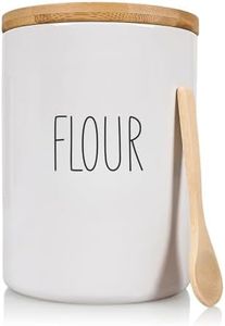 Arthausen Flour Ceramic Storage 4 Cup / 1080mL Container w/Bamboo Lid Silicone Seal & Spoon, Modern Abstract Art Design for Flour Coffee Spice Airtight Storage on Kitchen Counter Bathroom Organizer