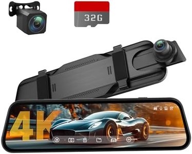 Veement 4K Rear View Mirror Camera, 10'' Mirror Dash Cam with 1080P Rear Camera, Dash Cam Front and Rear for Car with Voice Control, 24H Parking Mode, Night Vision, 32GB SD Card Included