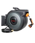 TREEWELL Retractable Garden Hose Reel, 1/2 in x 130ft Heavy Duty Wall Mounted Hose Reel with 10 Patterns Nozzle, Auto Rewind/Any Length Lock, 180° Swivel Bracket