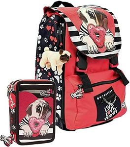 Zaino Schoolpack Cuccioli Cerca Amici Trudi Rosso Estensibile + Astuccio 3 Zip