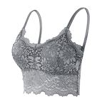 Women's Sexy Bras Mature Lace Charm No Underwire Padded Demi Full Coverage Plus Size Bra Wireless Push Up Brassiere, Grey, Medium