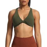Aoxjox Women's Workout Sports Bras Fitness Backless Padded Satara Low Impact Bra Yoga Crop Tank Top, Olive Green, Medium
