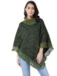 Pivl Wool Blend Poncho Sweater for Women for Winter-Olive