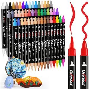 Overseas Acrylic Paint Markers, 48 Colors Paint Pens Acrylic Markers Dual Tip with Brush Tip and Dot Tip, No Bleeding Coloring Markers for Wood, Rock, Canvas, Glass, Metal, Ceramic, Plastic, Fabric