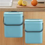 Hanging Kitchen Bin with Lid, Cabinet Door Under Sink Compost Bin for Kitchen, Rubbish Bin Plastic Folding Wall No Installation Required for Cupboard Door Hanging Trash Can 5L, Grey Blue（2Pack）