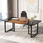 Tribesigns Rectangle Conference Table, 6FT Meeting Table up for 8 People, Business Style Large Office Conference Room Table Boardroom Desk with Strong Metal Legs, 70.8L x 35.4W x 29.5H (Retro Brown)