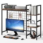 DOMYDEVM Desktop Bookshelf Multipurpose 2-Tier Desktop Hutch Bookcase 37.4 Inch(L) Brown Desk Hutch Top Only for Computer Office Home Dorm Living Room