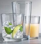 Set Of 18 Drinking Glasses, Includes 6-17 Oz. Highball Glasses, 6-13 Oz. Rock Glasses, 6-7 Oz. Juice Glasses, Ribbed Glasses, For Cocktail, Water, Juice. Dishwasher Safe