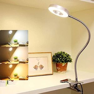 Depuley Dimmable Desk Lamp with Clip, 15 Brightness USB Clip Reading Light, Gooseneck Book Lamp with 3 Color, Night Light Reading for Study, bedsides, Nail Art Work, Makeup Mirror, Bookshelf