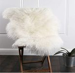 Genuine Tibetan Rug Mongolian Lamb White Sheepskin Curly Fur Pelt Throw Fur Area Rug Carpet Chair Cover Seat Pad with Super Fluffy Thick Decoratives Throw Rug in Bedroom, Living Room