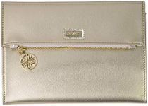 Lilly Pulitzer Women's Vegan Leather Gold Clutch Purse, Travel Wallet with Pocket Notepad, Metallic Gold