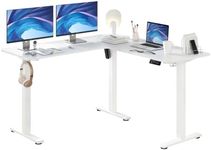 ERGOMAKER Corner Electric Standing Desk, 129 * 50cm Height Adjustable Stand up L-Shaped Desk, Stand up Desk with Splice Board, Sit Stand Desk with Memory Smart Handset(White Frame + White Desktop)