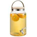 Navaris Drink Dispenser - 1.5 Gallon(5.6L), with 18/8 Stainless Steel Leakproof Spigot, Glass Beverage Dispenser for Parties, with Wood Lid & Handle, Ideal for Lemonade, Juice, Tea