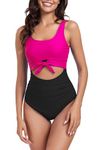 Vozobi Women's One Piece Swimsuits Tummy Control Cutout High Waisted Bathing Suit Tie Knot U Back 1 Piece Swimsuit Rose Black