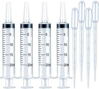 THINKPRICE 4 Pack 20mL Syringes for Lip Gloss Making Supplies Liquid TKP Lipgloss Base Flavoring Oil Oral Medicine Injection Feeding- with Tip Cap and Pipettes, CLEAR