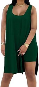 AXOSY Women's Plus Size 2 Piece Outfits Sleeveless Tunic Tops and Bodycon Biker Shorts Sets Tracksuits,Green,XX-Large
