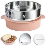 OYAOL 9 Inch Springform Pan - Nonstick Leakproof 304 Stainless Steel Springform Cake Pan with Removable Bottom, Silicone Cheesecake Pan Protector with 50PCS Parchment Paper