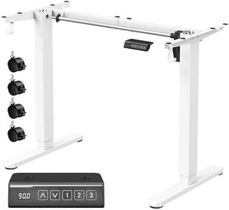 VASAGLE Bureau Électrique Réglable en Hauteur, Cadre de Bureau Assis-Debout, Support de Table, sans Plateau de Table, avec 2 Crochets, Fonction Mémoire 3 Hauteurs, Acier, Blanc Mat LSD021W01