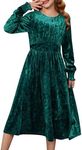 GRACE KARIN Girls Velvet Dress Long Sleeve Midi Fall Vintage Party Holiday Dresses for Girls 5-6 Years Dark Green