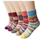 Aeoss Women's 5 Pairs Vintage Style Winter Knitting Warm Wool Crew Socks, A-wave, Free size Multi color