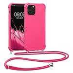 kwmobile Crossbody Case Compatible with Apple iPhone 12 / iPhone 12 Pro Case - TPU Silicone Cover with Strap - Neon Pink