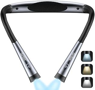 Gritin Cuello Libro luz, Luz de Lectura Recargable, Luz Lectura Libros Cama con 3 Modos de Protección Ocular & Atenuación Continua - 80+ Hrs Tiempo de Ejecución, Diseño Ergonomico para Leer Nocturna