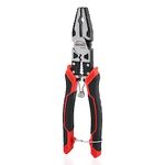 Linemans Pliers, HOUSERAN Combination Pliers with Wire Stripper and Crimper, 8.3 Inch Lineman Plier, Spring Loaded with Safety Lock, 5-in-1 Linesman Pliers for Cutting, Crimping, Stripping