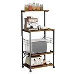 Bestier Kitchen Baker’s Rack Microwave Oven Stand on Wheels 4 Tier Organizer with Slide Out Kitchen Storage with Side Hooks Utility Storage Shelf for Kitchen Dining Room Living Room