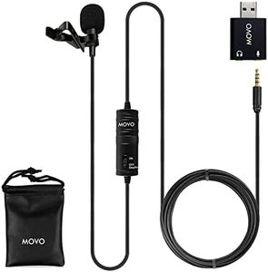 Movo Microfono Universale Lavalier USB per Computer con Adattatore USB Compatibile con Laptop, Desktop, PC e Mac, Smartphone, Videocamere, Podcasting, Lavoro Remoto e Microfono per Laptop (6-Metri)