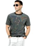 Arjen Kroos Men's Sequin T Shirt Disco Sparkly Contrast Glitter Rave Hot Tops T-Shirt