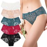 Bhoulandi 5 Pcs Womens Lace Underpants, Ladies Underwear Lace Hipster Knickers, Sexy Bikini Low Waist Panties, 5 Colours Panties Lace Briefs for Women (XL)