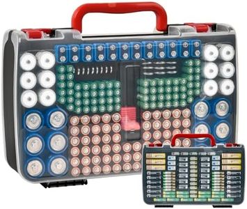 Battery Organizer Storage Case with Tester, Holds 269 Batteries Double Sided Box for AA AAA 4A C D Cell 9V 3V Lithium LR44 CR2 CR123 CR1632 18650 Button, Heavy Duty Holder- Black Case+Red Handle