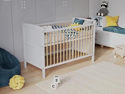 Love For Sleep Lit Bebe Evolutif en Bois avec Matelas en Mousse Aloe Vera 120x60cm,Lit pour Bebe Pin-Blanc,Transformable en lit Enfant