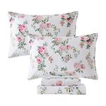 FADFAY Sheets Set Full Pink Rose Floral Bedding Shabby Peony Flower Bed Sheet Set Vintage Farmhouse Bedding 100% Cotton Ultra Soft Breathable Bedding with Deep Pocket Fitted Sheet 4Pcs, Full Size