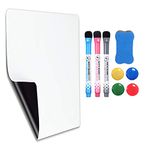 A4 Magnetic Dry Erase Whiteboard Sheet Magnetic Dry Wipe Board with 3 Whiteboard Pens, 1 Magnetic Eraser and 4 Fridge Magnets for Memos, Notes, Lists and Menus in Home Kitchen Office