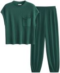 PRETTYGARDEN Womens Two Piece Outfits Sweater Sets Knit Pullover Tops And High Waisted Pants Matching Tracksuit Sweatsuit Set (Dark Green,XX-Large)