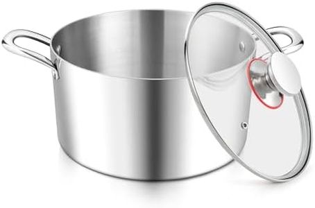 E-far 4 Quart Stock Pot, Tri-Ply Stainless Steel Cooking Pot with Glass Lid and Riveted Handles, Metal Pasta Soup Pot for Induction Ceramic Electric Gas Stoves, Heavy Duty & Dishwasher Safe