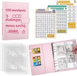 Antner 100 Envelopes Challenge Binder Money Savings Challenges Book to Save $5,050 and $10,000 and $500, A5 Money Saving Planner Cash Envelope Budget Binder, Pink