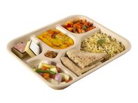 SANWALSA 5 Compartment, Eco-Friendly Disposable Bagasse Plates, Pack of 25 - Off White