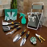 The Better Home Gardening Tools Set/Large Shovel,Small Shovel,3 claws,Trident, Root Remover, Pruning Shears, Gloves, Wire, Spray Pot, Bag,Chair/Farming Tools/Gardening Items/Agriculture Tools/ (11 Pc)
