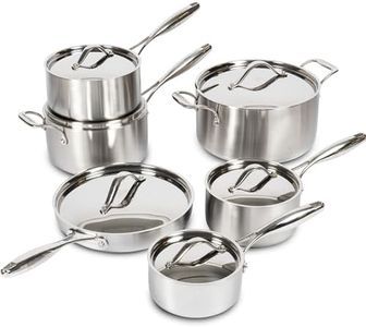 Lagostina Cookware Set, 5-PLY Academy Clad Stainless Steel Kitchen Pots and Pans, All Heat Sources, 12 Pieces, Silver, 5ply Induction Safe