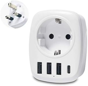 Unidapt Adaptador de Enchufe Inglaterra Reino Unido, Adaptador de Viaje 5 en 1 con 3 Puertos USB y 1 Puerto USB-C, Adaptador Enchufe UK de 2 Pines a 3 para España Europa a GB Gran Bretaña Dubai Tipo G