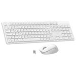 LeadsaiL Wireless Keyboard and Mouse Set, 2.4GHz USB Computer Keyboards and Mouse Combo, Soft Touch, Full Size UK QWERTY Layout with 12 Multimedia Shortcuts for HP/Lenovo Laptop and Mac-White
