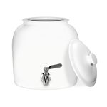 Geo Sports Porcelain Ceramic Crock Water Dispenser, Stainless Steel Faucet, Valve and Lid Included. Fits 3 to 5 Gallon Jugs. (Solid White)