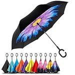 EEZ-Y Inverted Umbrella - Windproof Reverse Umbrella with Convenient C-Shaped Handle for Men & Women - Double Layer Canopy w/Inside-Out Folding - Self Standing.