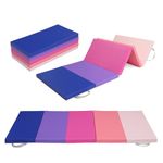 Bonnlo Folding 5-fold Gymnastics Gym Exercise Aerobics Mat, 192cm x 76cm x 4cm PU Leather Tumbling Mats for Stretching Yoga Cheerleading Martial Arts (Pink,Blue Gradient)