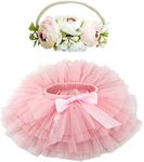 BGFKS Baby Girls Soft Fluffy Tutu Skirt with Diaper Cover,Toddler Girl Tutu Skirt Sets with Flower Headband., Pink, 6-12 Months