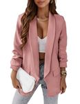 PRETTYGARDEN Womens Casual Blazers Long Sleeve Lapel Open Front Work Blazer Jackets with Pockets (Pink,Medium)