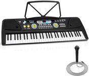 Pyle, Electric Keyboard 61 Keys-Portable Digital Musical Karaoke Piano Keyboard-10 Rhythms 16 Tones, Stereo Speakers, Rechargeable Battery-Wired Microphone-Beginners Kids (PKBRD6112), Compact